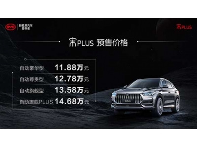 比亚迪宋PLUS正式开启预售 11.88万元—14.68万元